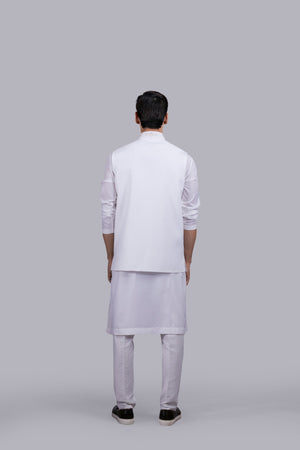 WHITE RAYON SILK THREAD WORK BUNDI SET