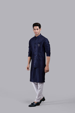 NAVY BLUE SILK SEQUENCE WORK BUNDI SET