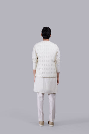CREAM SILK THREAD WORK BUNDI SET