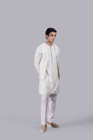 CREAM SILK THREAD WORK BUNDI SET
