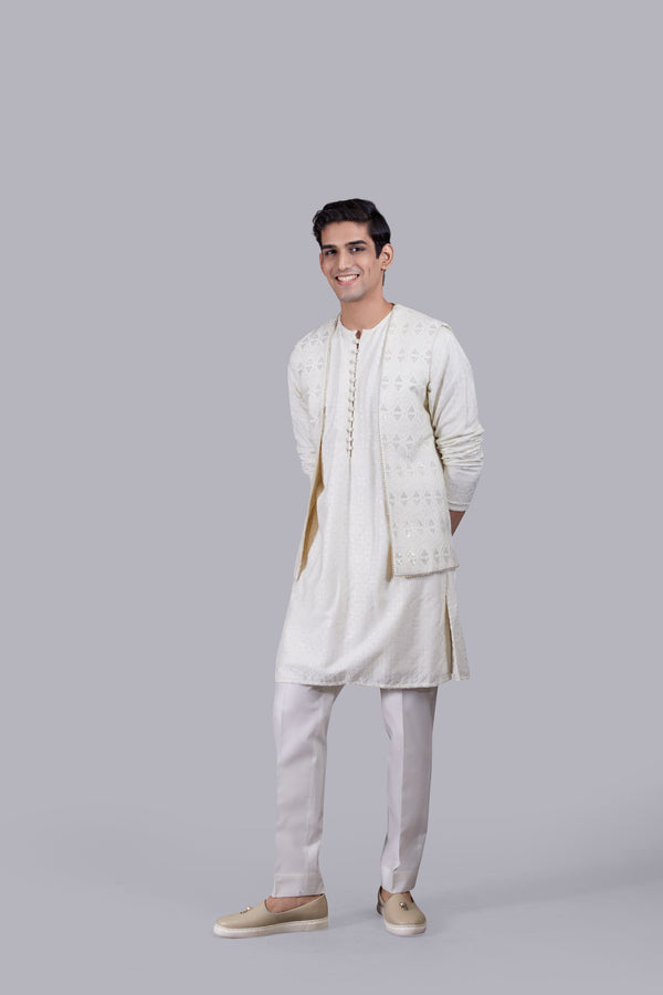 CREAM SILK THREAD WORK BUNDI SET