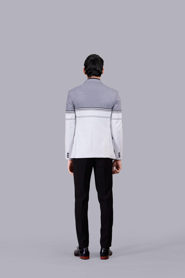 WHITE KNITTED LYCRAS PRINTED BLAZER