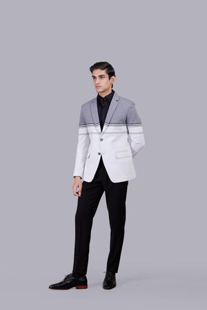 WHITE KNITTED LYCRAS PRINTED BLAZER
