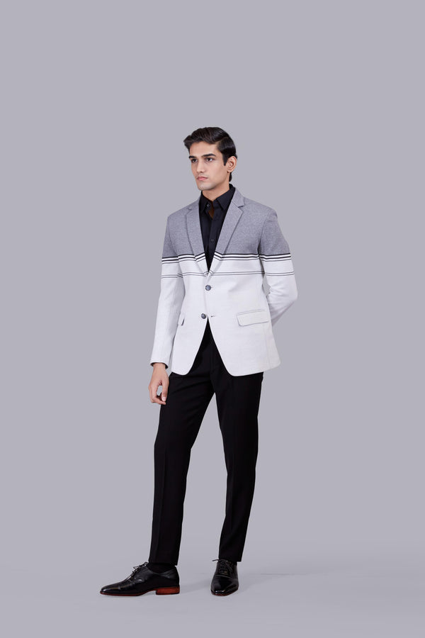 WHITE KNITTED LYCRAS PRINTED BLAZER