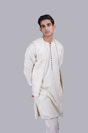 CREAM SILK THREAD WORK BUNDI SET