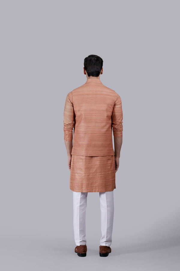 RUST KHADI SILK PLAIN BUNDI SET