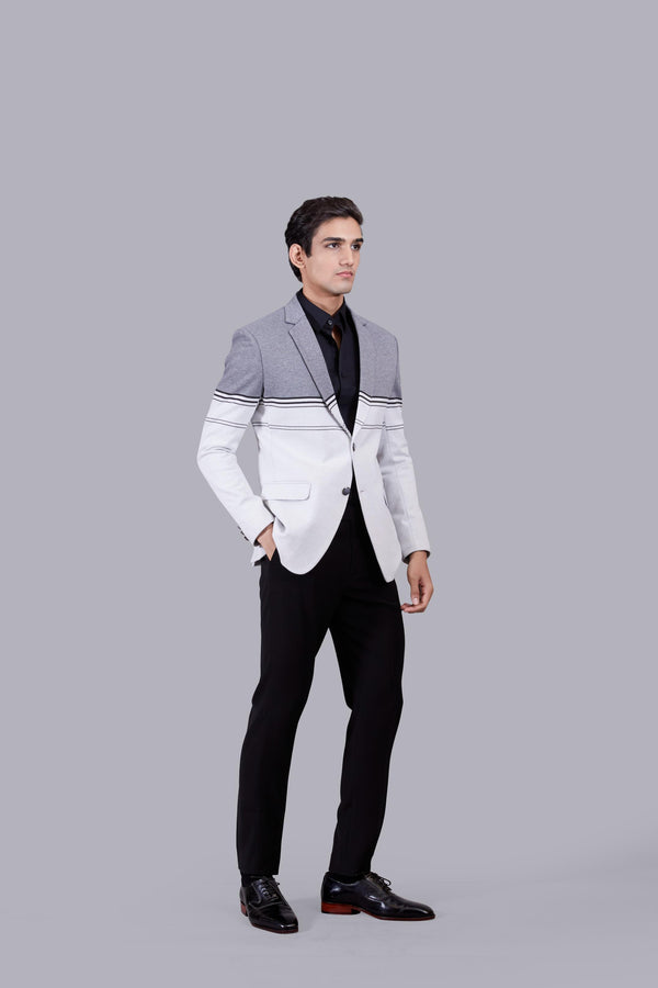 WHITE KNITTED LYCRAS PRINTED BLAZER