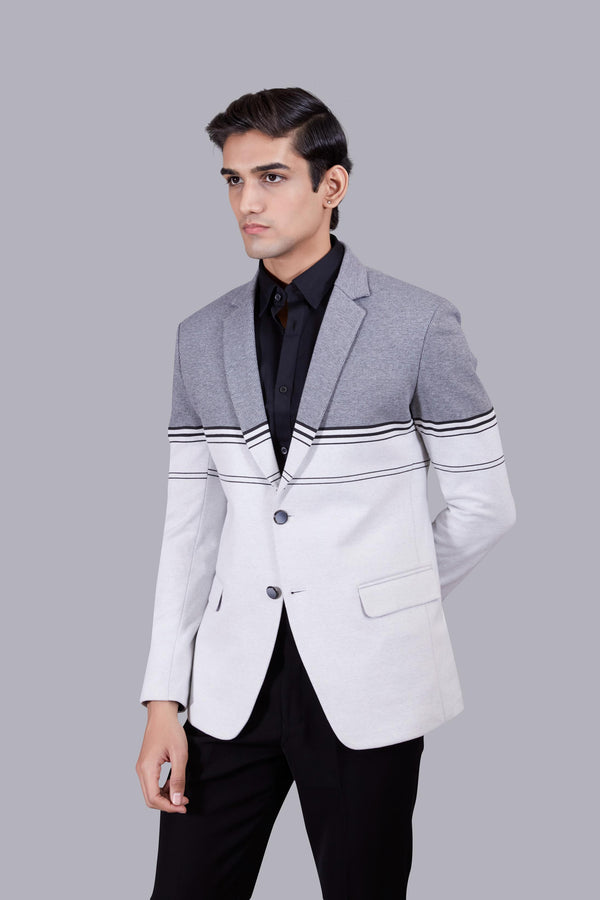 WHITE KNITTED LYCRAS PRINTED BLAZER