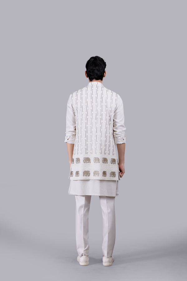 OFF WHITE GEORGETTE THREAD WORK BUNDI SET