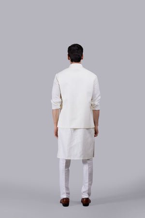 CREAM LINEN EMBROIDERY WORK BUNDI SET