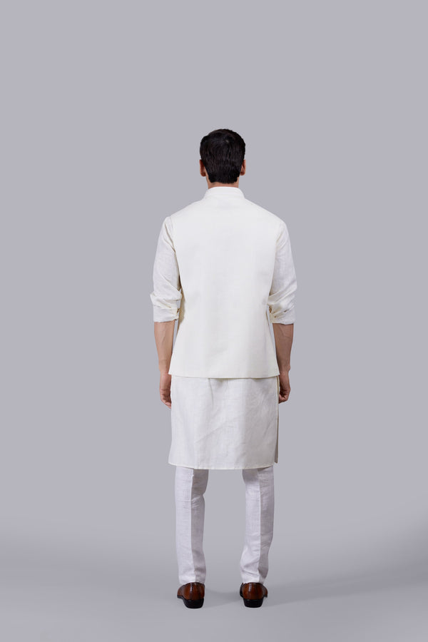 CREAM LINEN EMBROIDERY WORK BUNDI SET