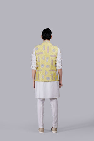 YELLOW RAW SILK HAND WORK BUNDI SET