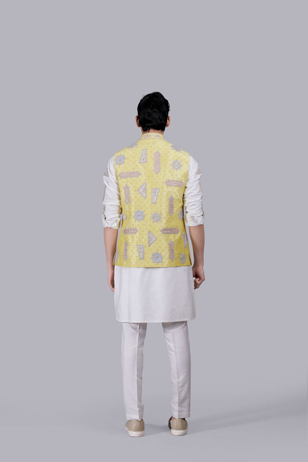 YELLOW RAW SILK HAND WORK BUNDI SET