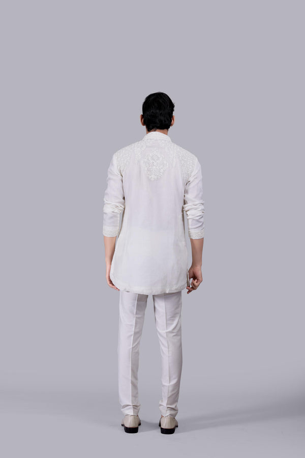 OFF WHITE TISSUE SILK PEARL WORK KURTA