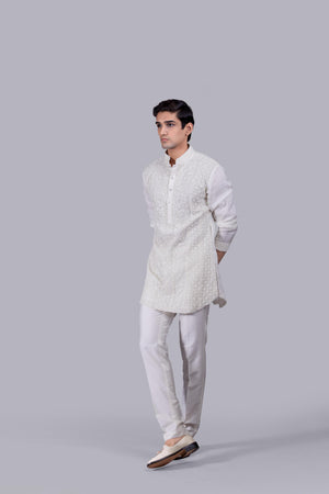 OFF WHITE TISSUE SILK PEARL WORK KURTA