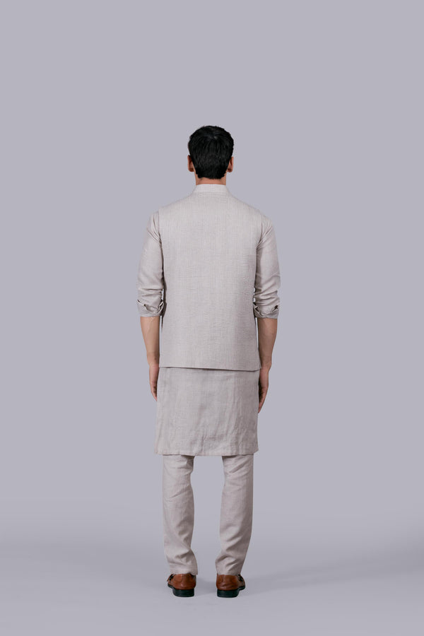 BEIGE LINEN PLAIN BUNDI SET