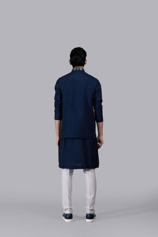 NAVY BLUE SILK EMBROIDERY WORK BUNDI SET