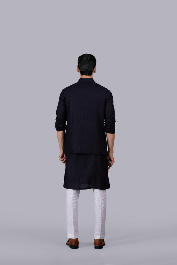 BLACK LINEN PLAIN BUNDI SET