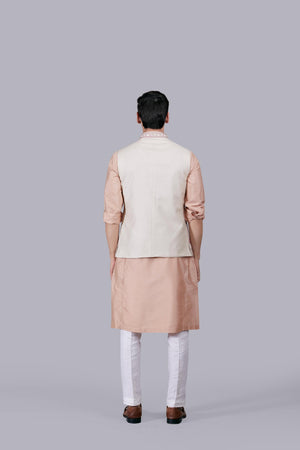 PEACH SILK THREAD WORK BUNDI SET