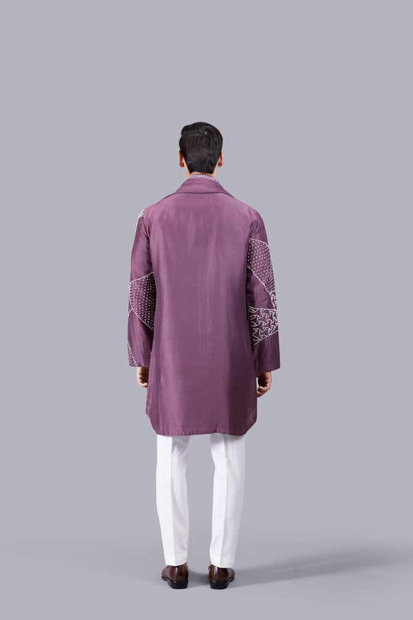French Knot Light Wine Linen Kurta Set