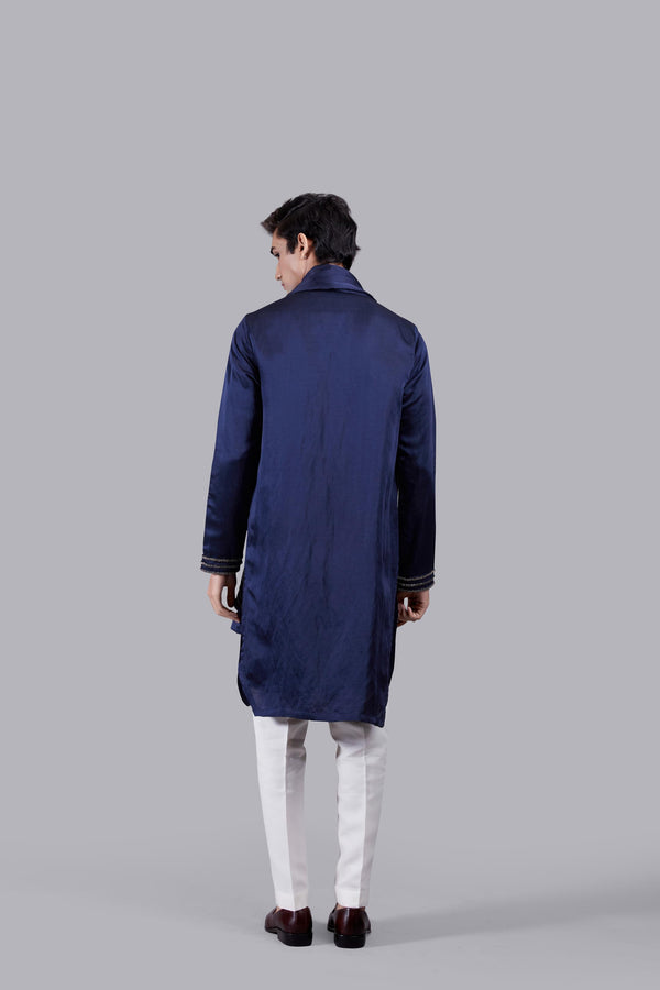 NAVY BLUE PURE SILK THREAD WORK KURTA SET