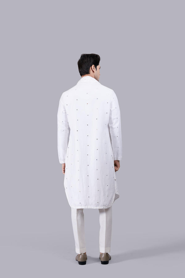 OFF WHITE PURE LINEN SILK THREAD WORK KURTA SET
