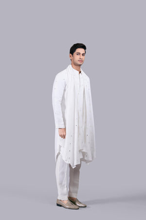 OFF WHITE PURE LINEN SILK THREAD WORK KURTA SET