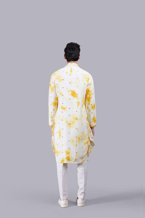 Off-White & Yellow Linen Silk Kurta Set