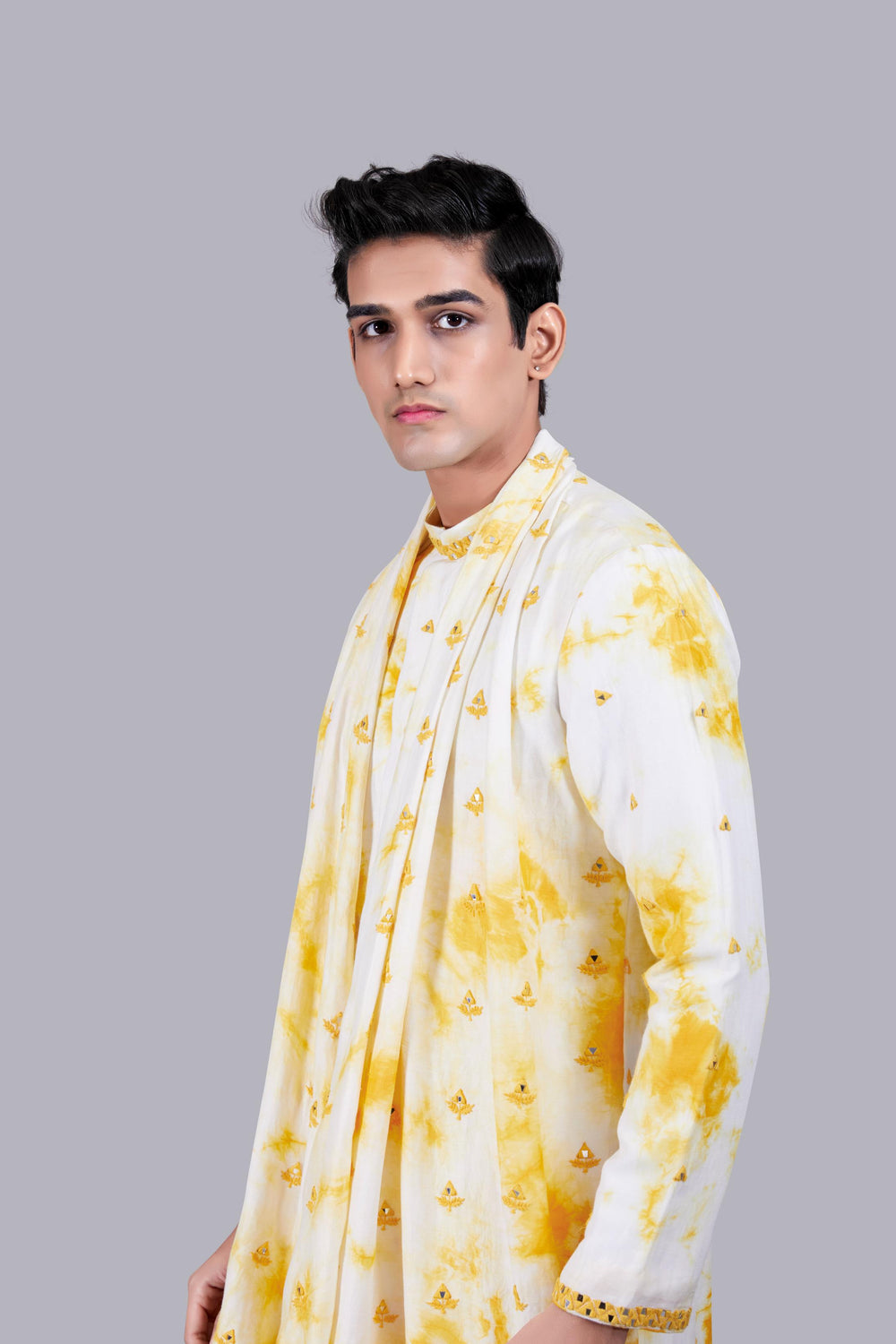 Off-White & Yellow Linen Silk Kurta Set