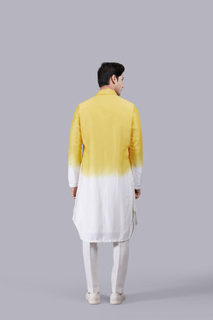 SHADED YELLOW PURE LINEN SILK KURTA SET