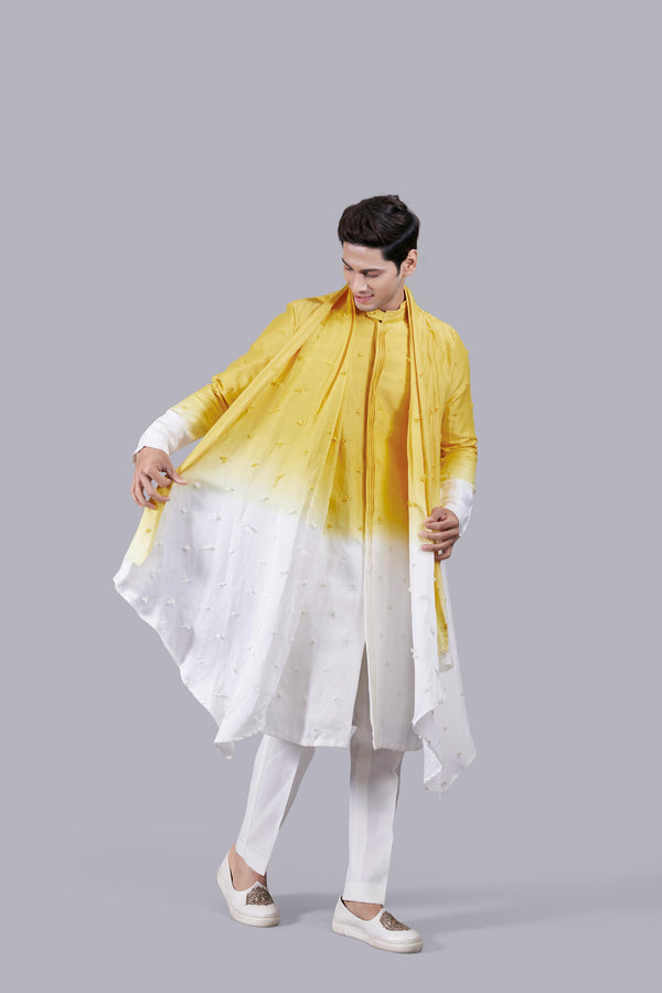 SHADED YELLOW PURE LINEN SILK KURTA SET