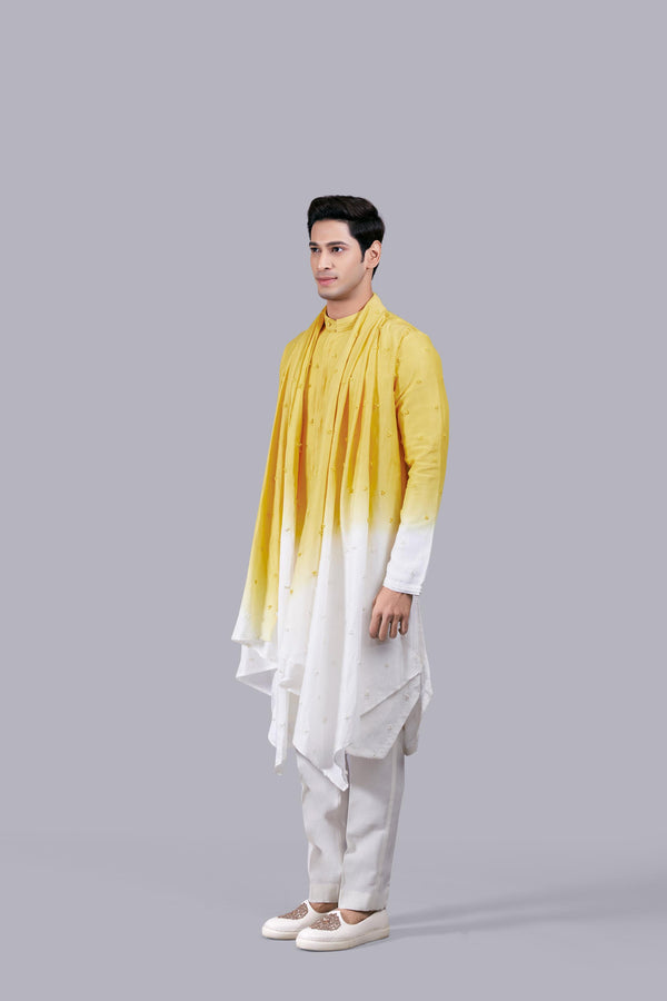 SHADED YELLOW PURE LINEN SILK KURTA SET
