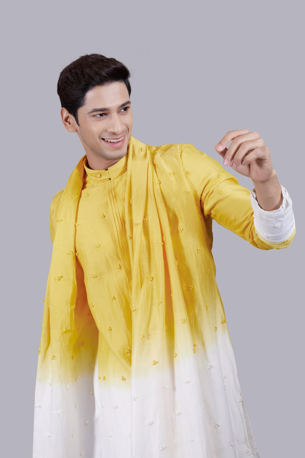 SHADED YELLOW PURE LINEN SILK KURTA SET