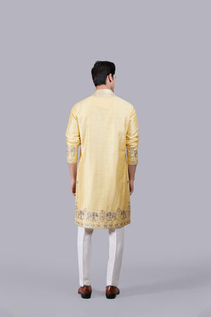 YELLOW SILK THREAD WORK KURTA SET