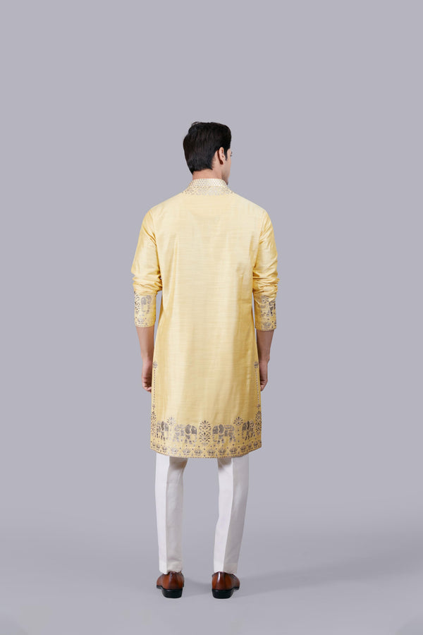 YELLOW SILK THREAD WORK KURTA SET